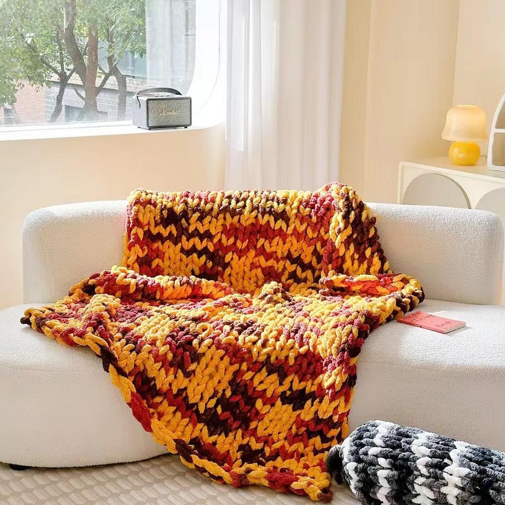 Tie-dyed Chunky Knitted Blanket Sunset