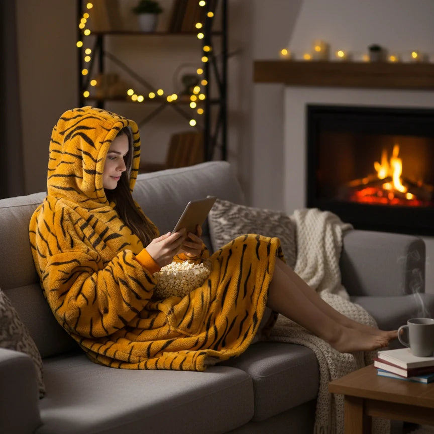 Animal Print Hooded Blanket