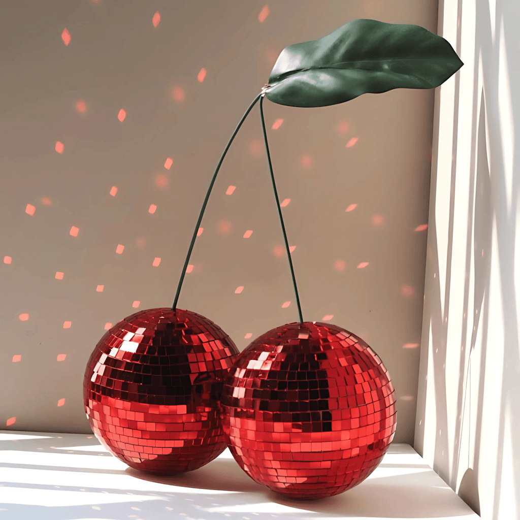 Red Cherry Disco Ball Mirror Decor