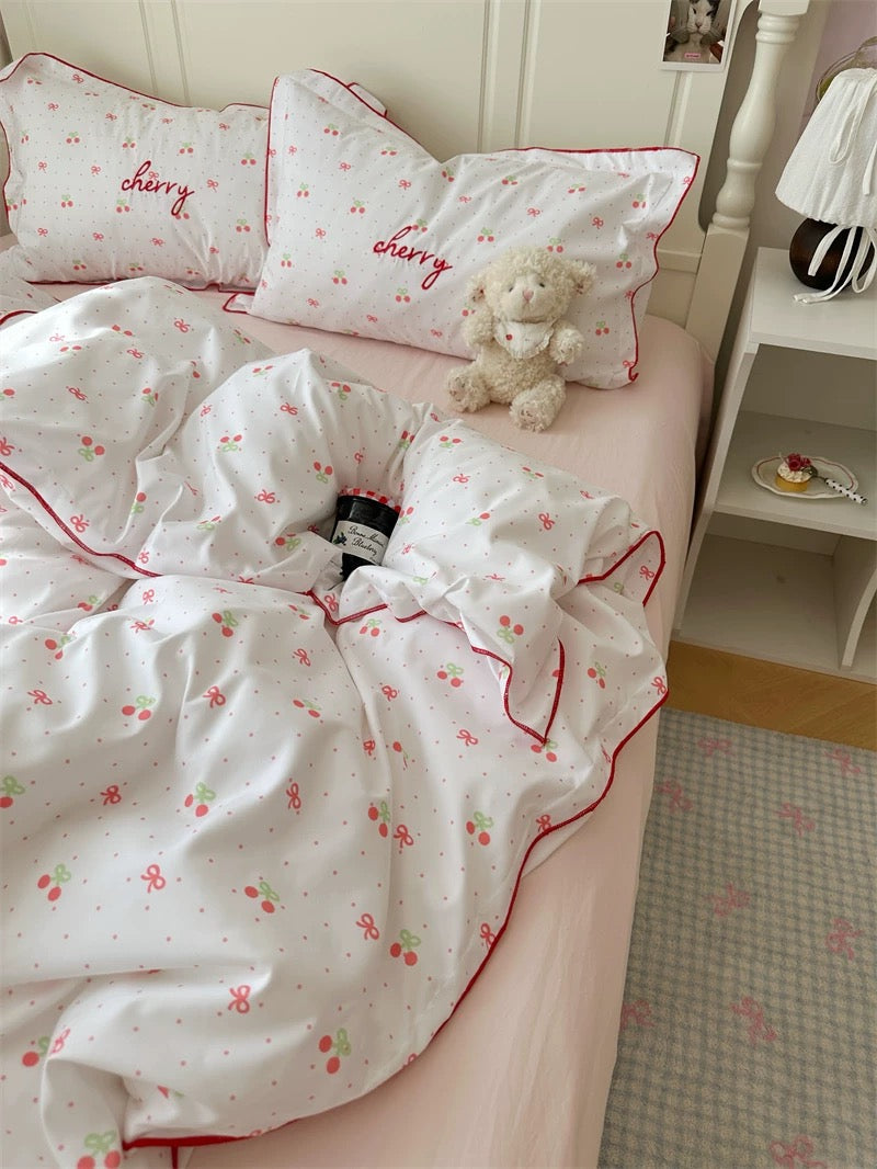 Coquette Cherry Embroidered Bedding Set