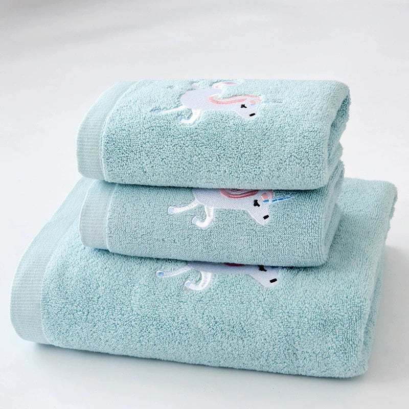 Unicorn Kids Bath Towel Set – 100% Cotton Blue Set