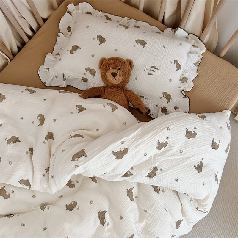 Bear Print Cotton Muslin Bedding Set