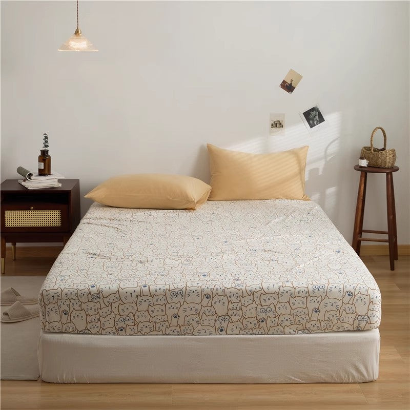 Cotton Bed Sheets for Kids Beige Cat