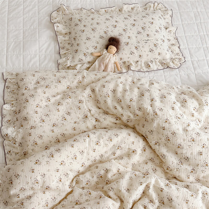 Cotton Floral Bedding Set for Girls – Ruffled Muslin Violet