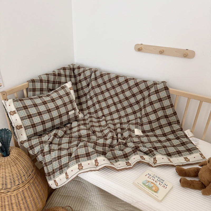 Teddy Plaid Kids Comforter – Soft Cotton Gauze Quilt