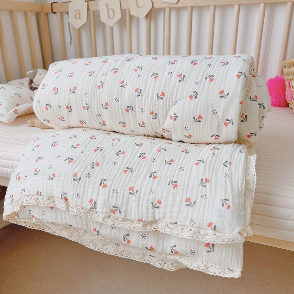Mini Tulip Kids Comforter – Cotton Muslin with Lace Trim