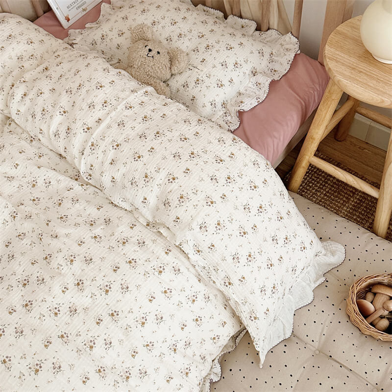 Violet Floral Ruffle Duvet Cover Set – Cotton Muslin