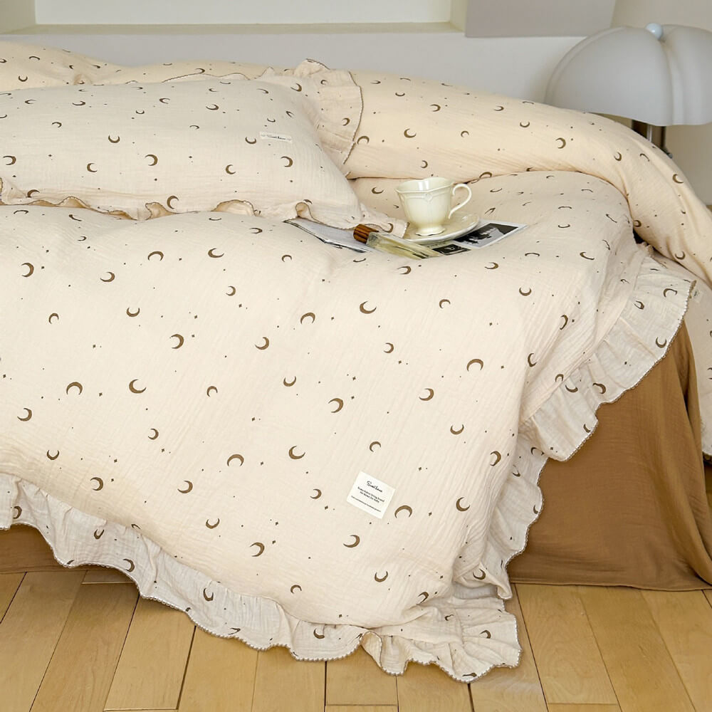 Cotton Muslin Duvet Cover Set – Moon & Star Print