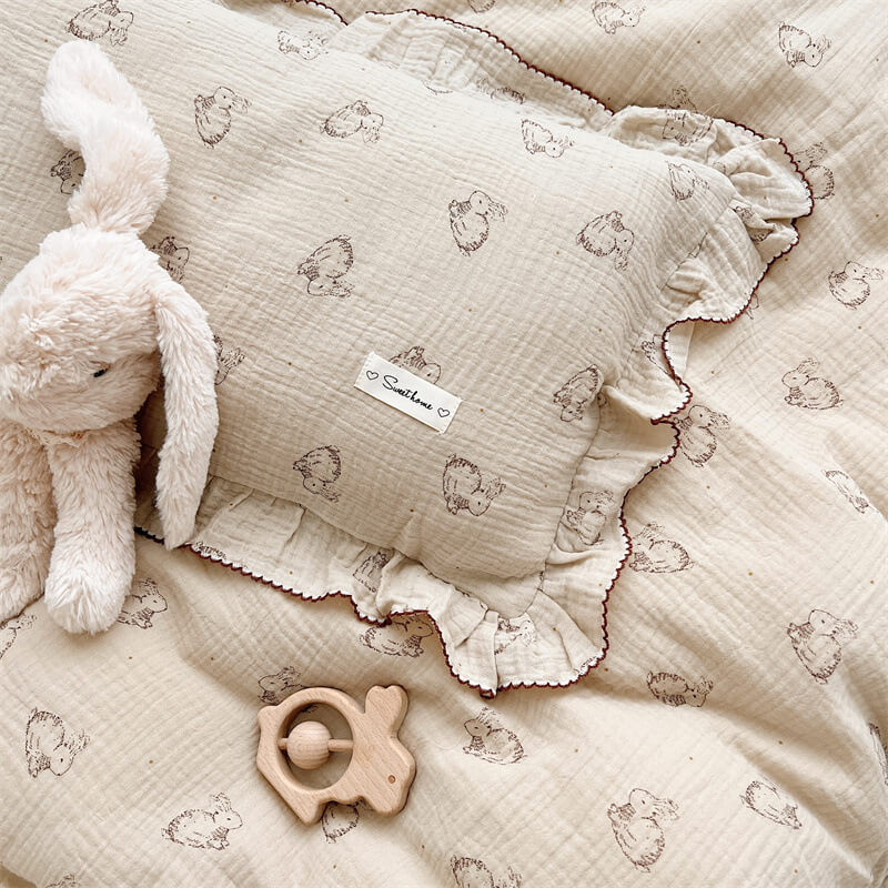 Cotton Muslin Duvet Cover Set – Ruffled Bunny Print