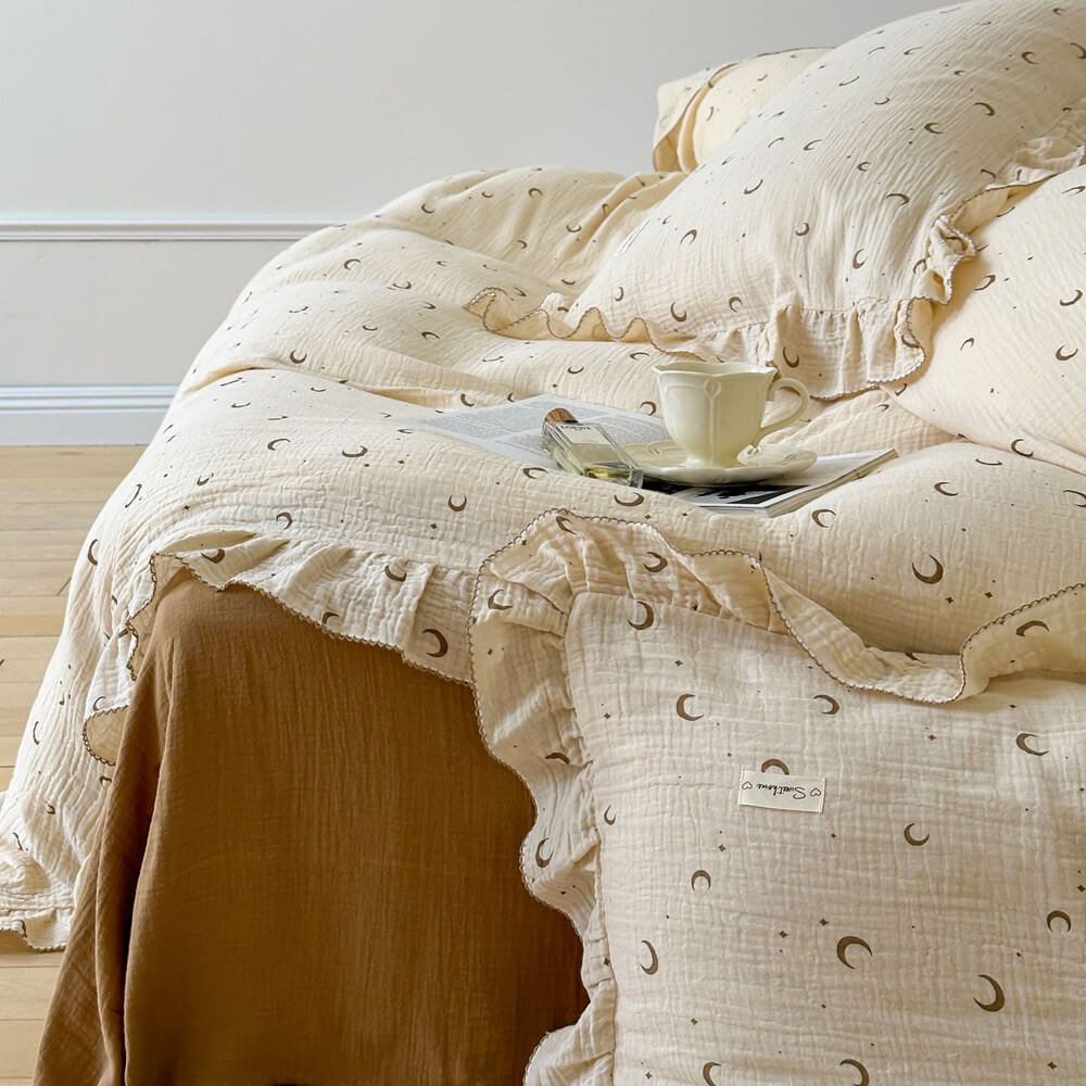 Cotton Muslin Duvet Cover Set – Moon & Star Print