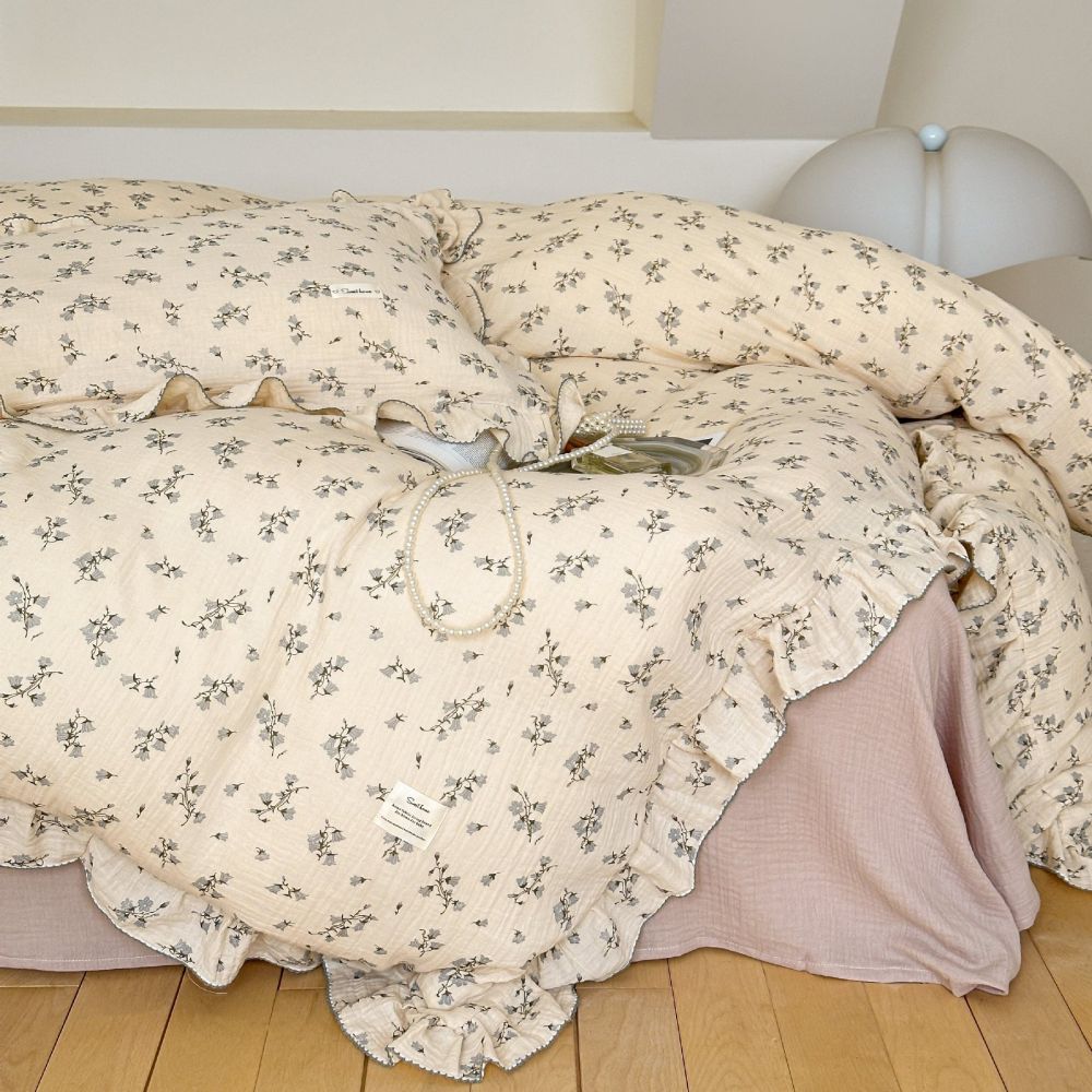 Hyacinth Floral Duvet Cover Set – Ruffled Cotton Gauze