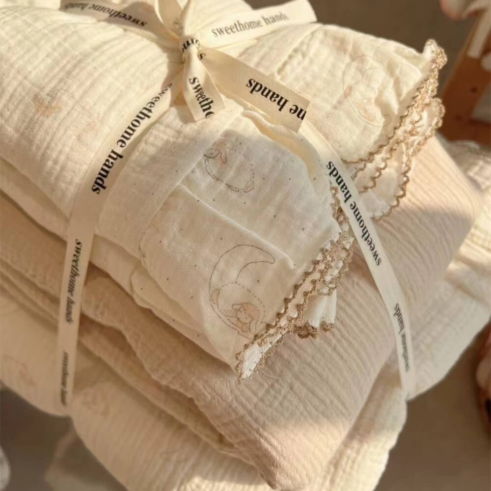 Lamb Print Duvet Cover Set – Ruffled Cotton Muslin