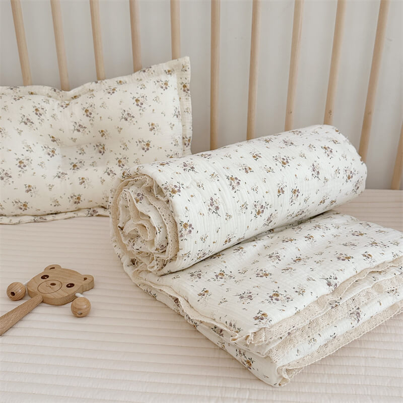 Wildflower Toddler Comforter – Cotton Muslin with Lace Trim
