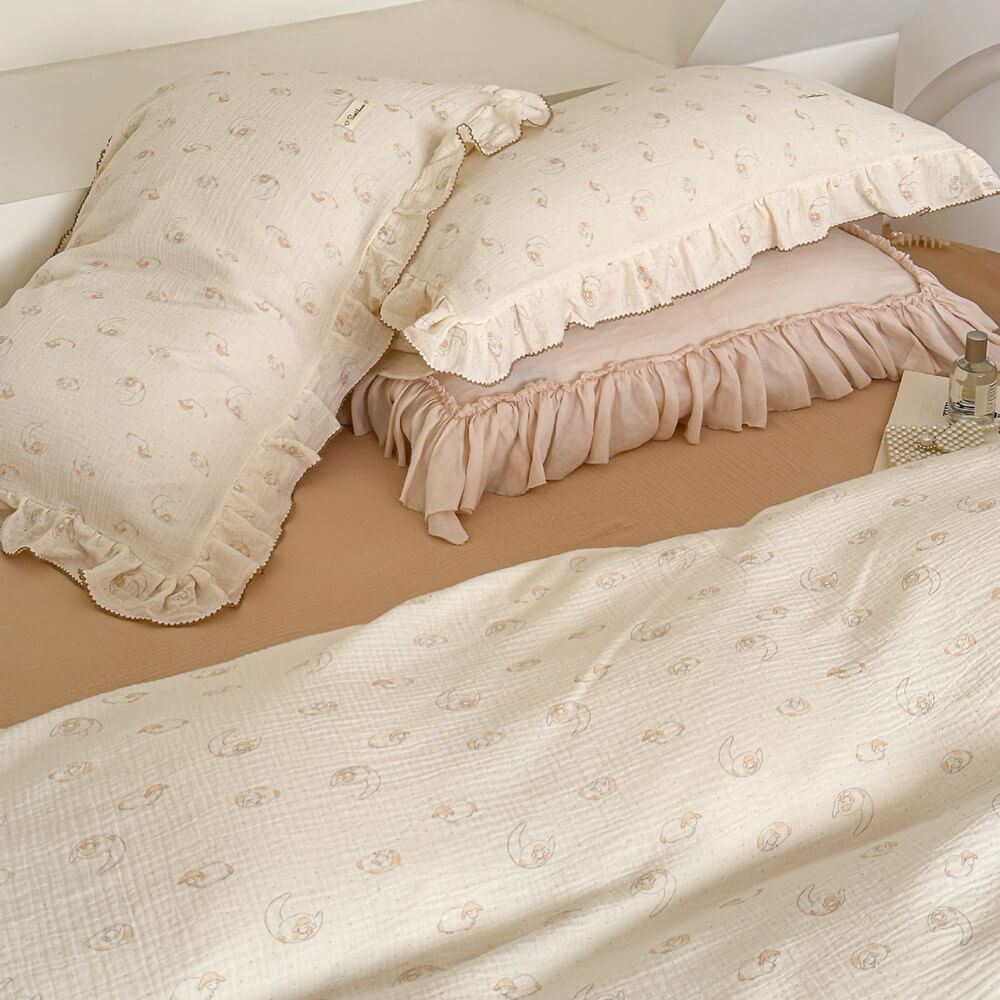 Lamb Print Duvet Cover Set – Ruffled Cotton Muslin