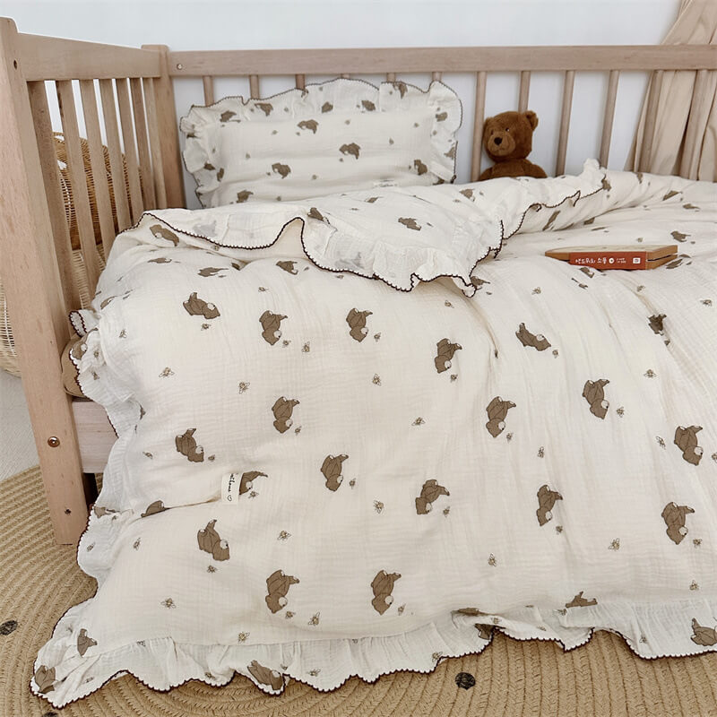 Bear Print Cotton Muslin Bedding Set
