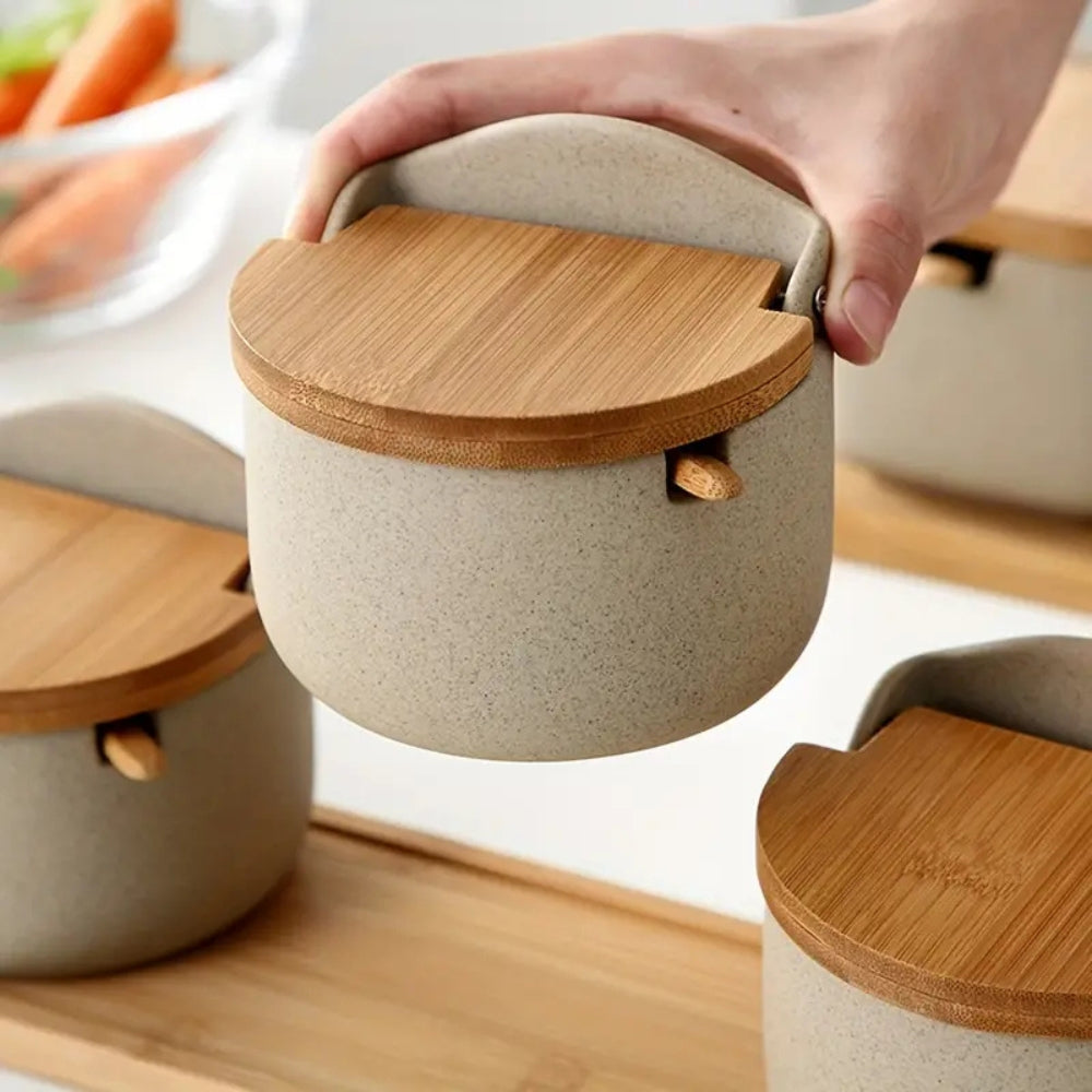 Ceramic Spice Jar with Bamboo Lid