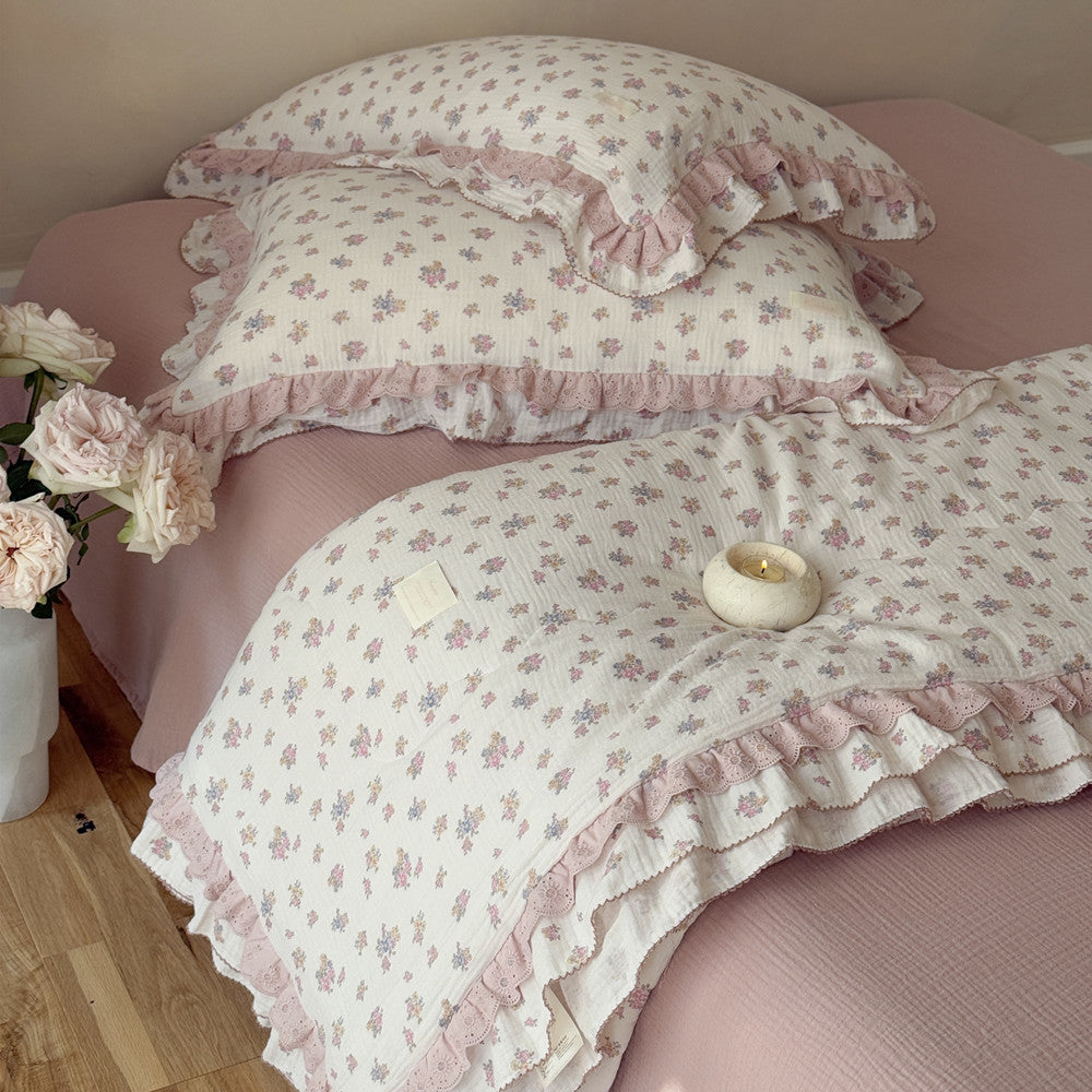 Blush Floral Cotton Comforter – Ruffles & Lace Trim