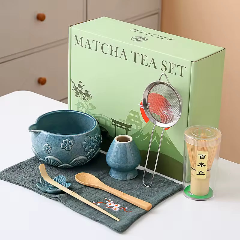 Cherry Blossom Matcha Tea Set Blue