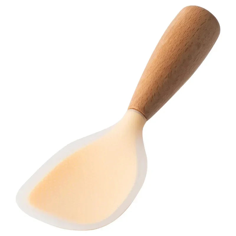 Silicone Wooden Handle Rice Spoon Yellow White