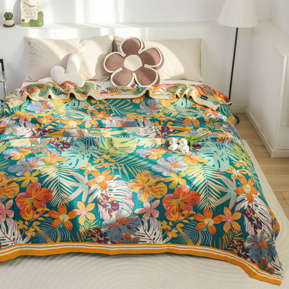 Tropical Paradise Cotton Throw Blanket – Jacquard Woven