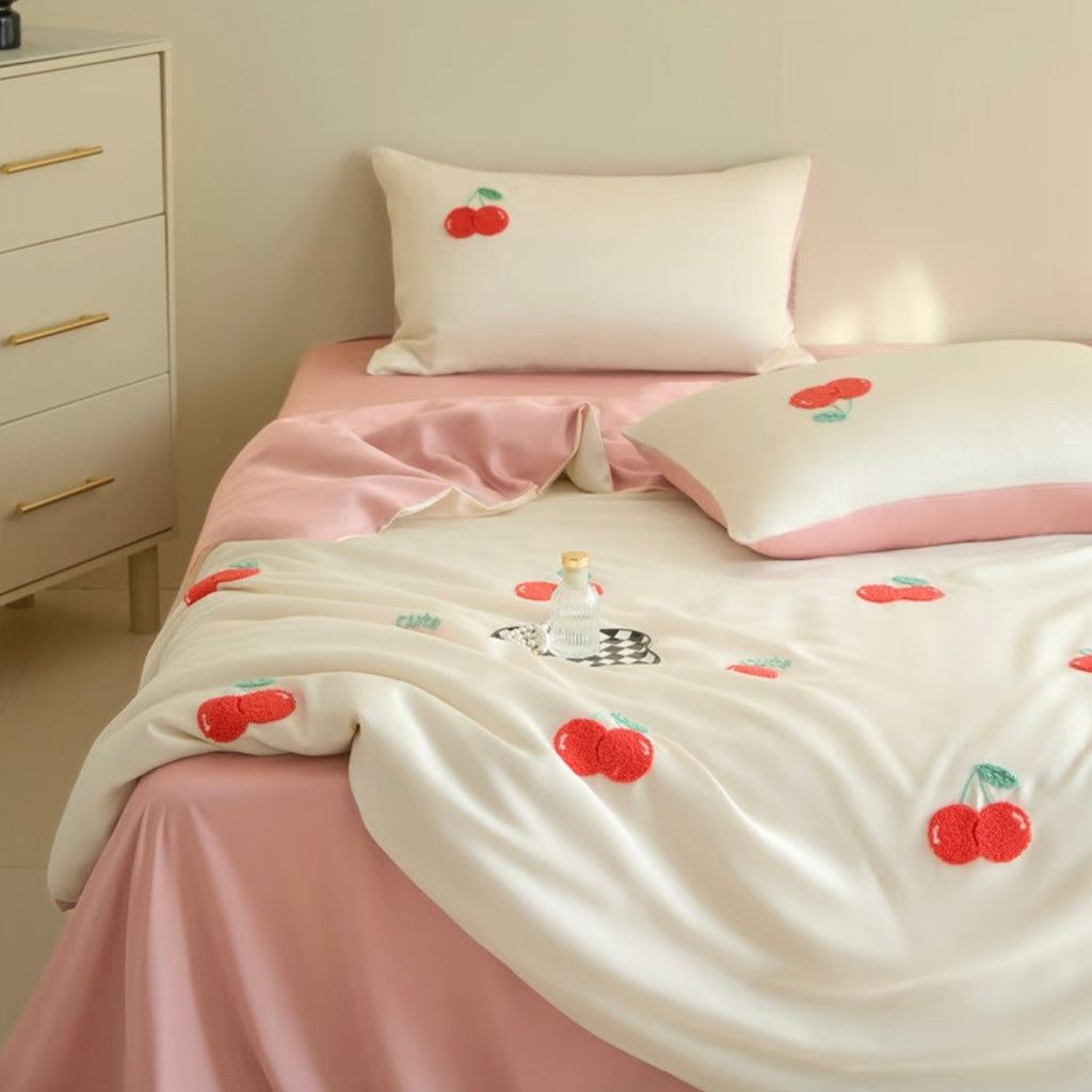 Embroidered Cherry Duvet Cover Set