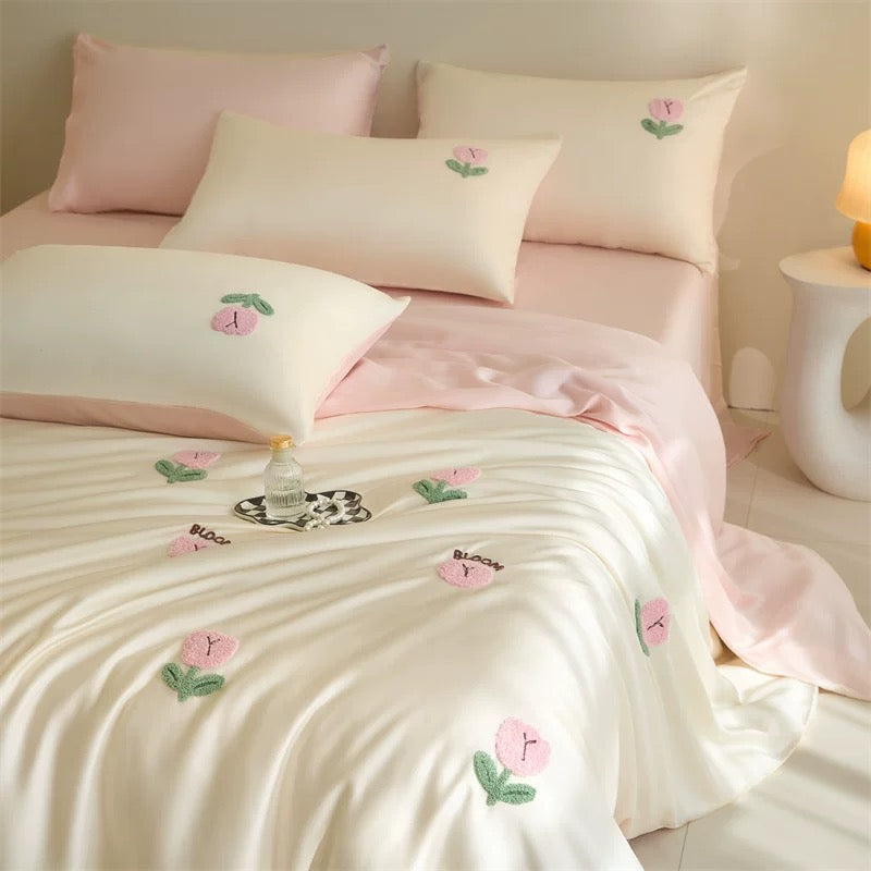 Embroidered Cherry Duvet Cover Set