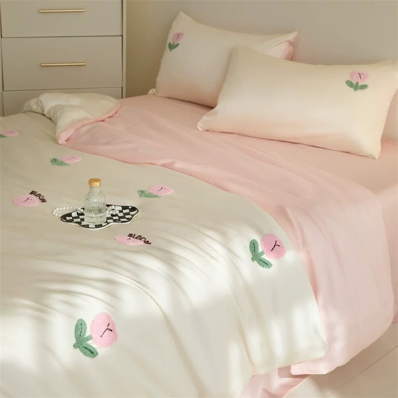 Embroidered Cherry Duvet Cover Set
