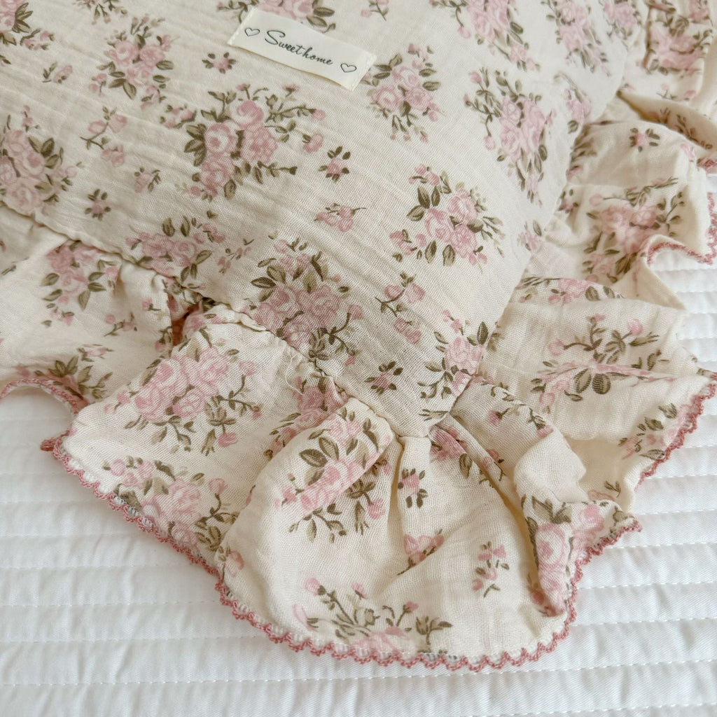 Rosebud Pink Floral Duvet Cover Set – Ruffled Cotton Muslin