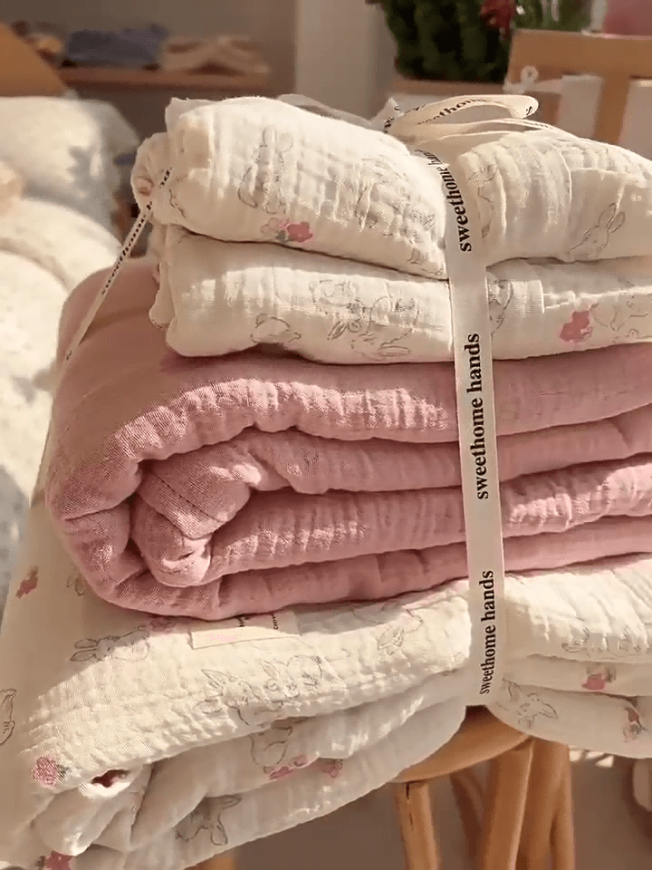 Bunny & Floral Duvet Cover Set – Cotton Muslin with Ruffles