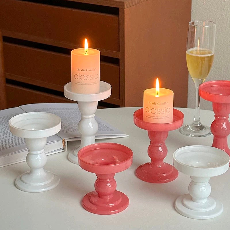 Pink Twisted Glass Candle Holder