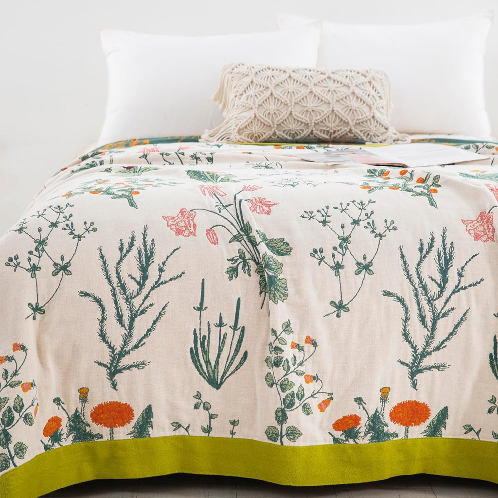 Organic Cotton Blanket with Floral Pattern