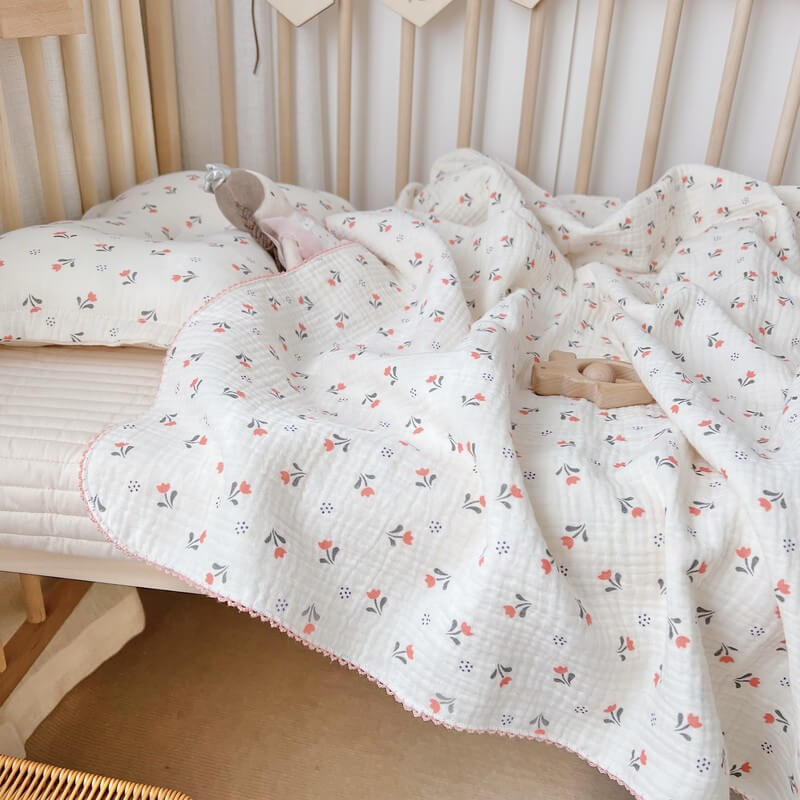 Muslin Baby Blanket – Tulip Floral, 100% Cotton