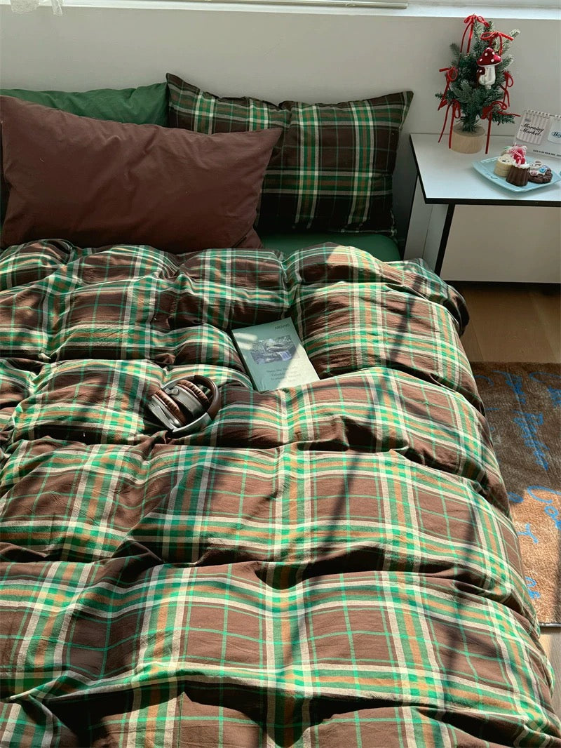 Cottagecore Aesthetic Brown Plaid Bedding Set