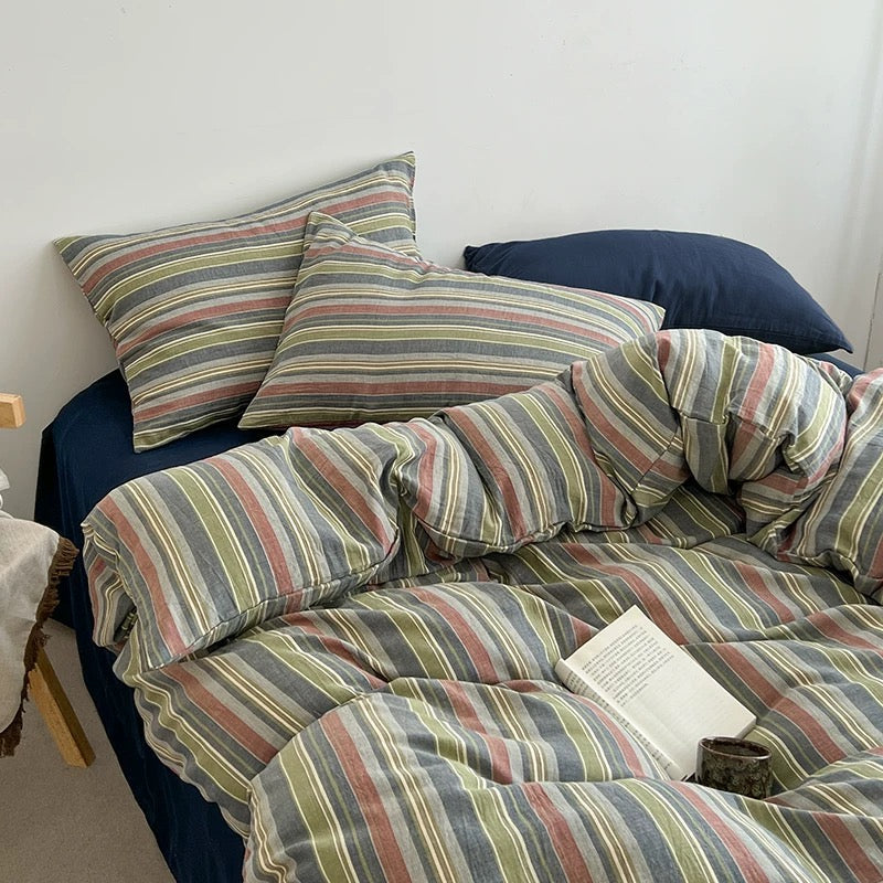 Butter Yellow Striped Duvet Cover Set