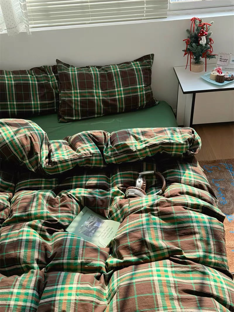 Cottagecore Aesthetic Brown Plaid Bedding Set Plaid