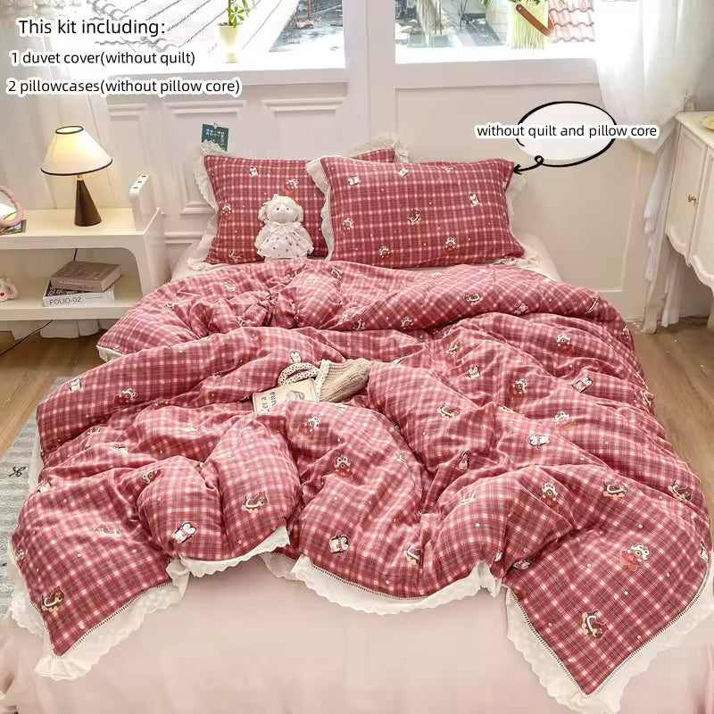Cozy Cottagecore Red Plaid Bedding Set