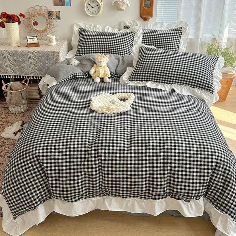 Red Gingham Plaid Duvet Cover Set