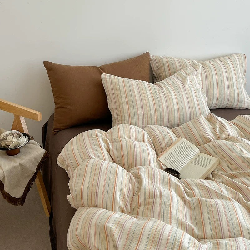 Multicolor Striped Duvet Cover Set
