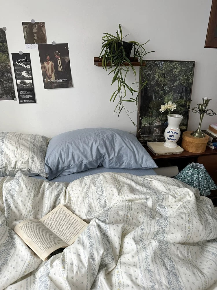 Dusty Blue Aesthetic Duvet Cover Set