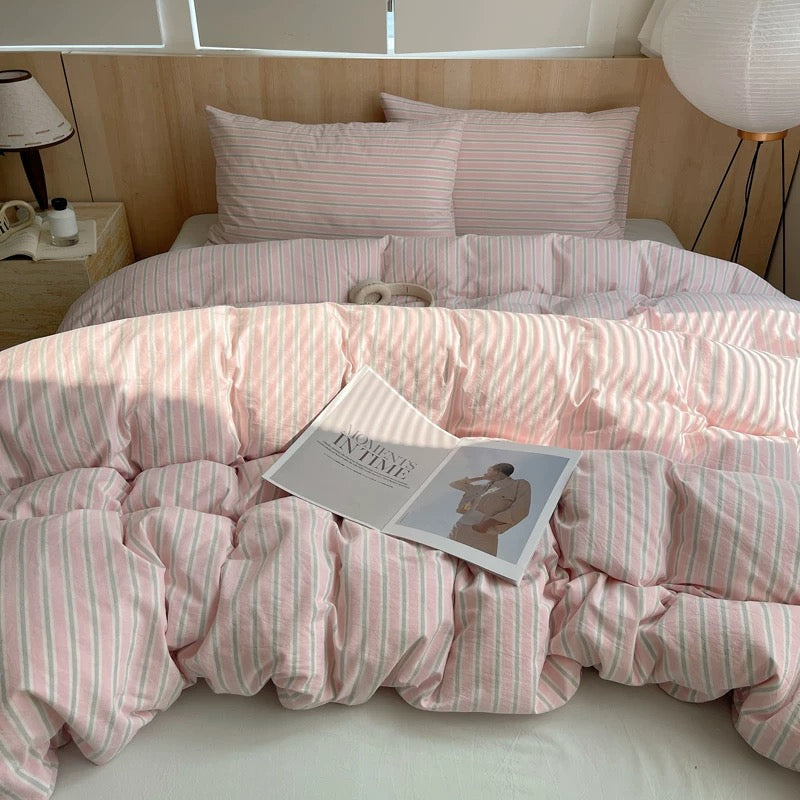 Preppy Pink Striped Duvet Cover Set