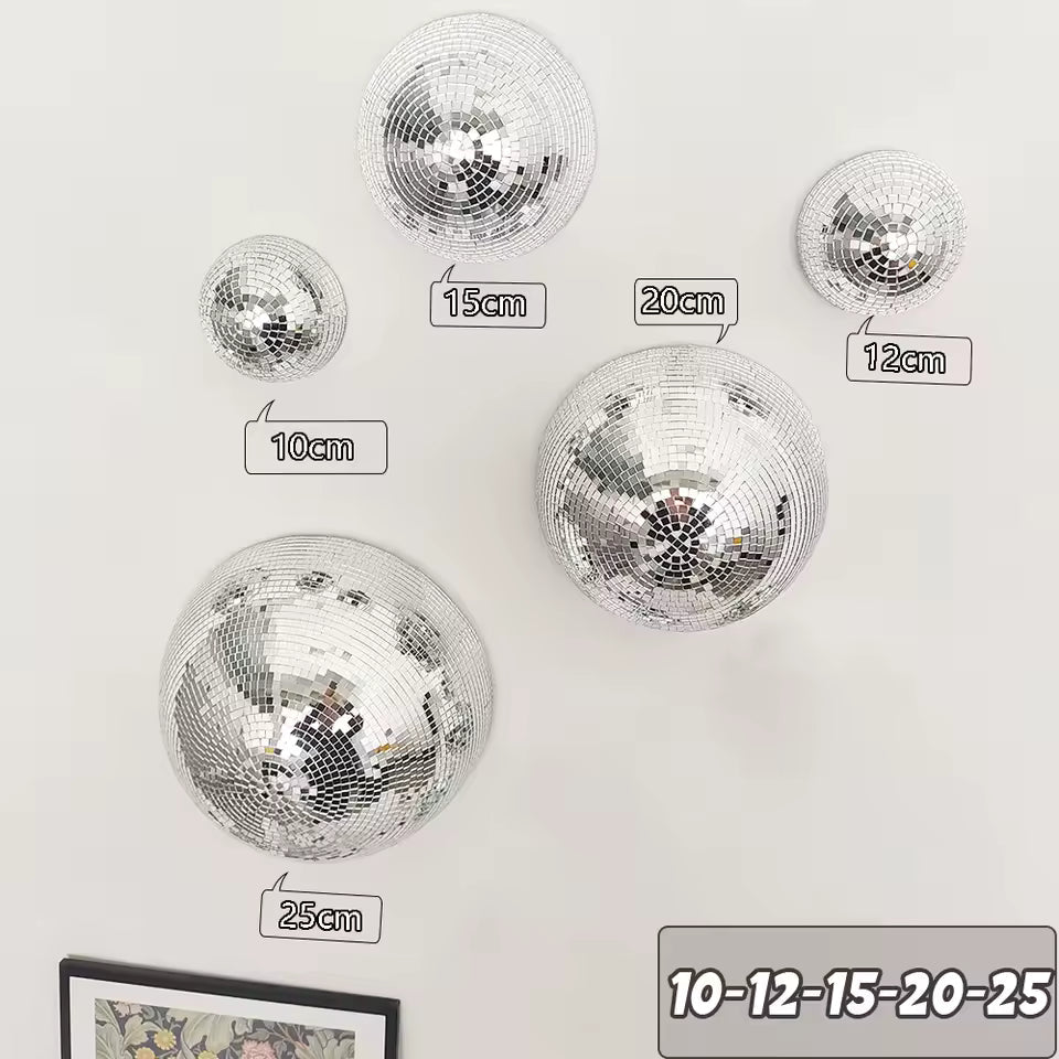 Silver Mirror Disco Ball Wall Decor Set 4 — Super Full Reflect Bundle (10-12-15-20-25)