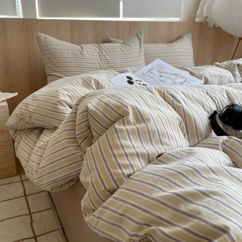 Parisian Style Beige Striped Duvet Cover Set
