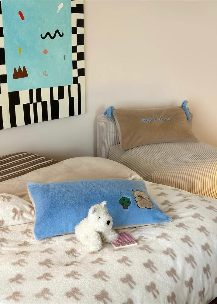 Beige Bow Velvet Bedding Set