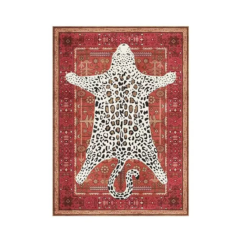 Boho Leopard Print Carpet Red