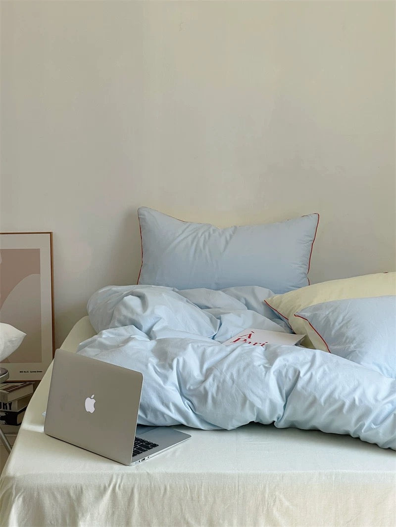 Blue & Cream Color Block Bedding Set