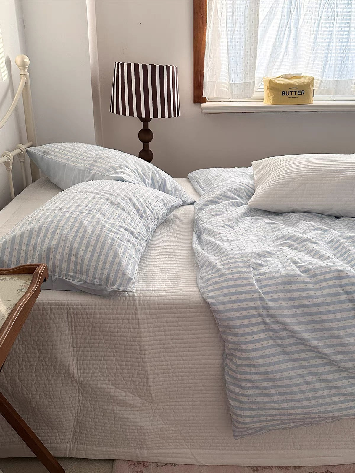 Blue Textured Stripe Duvet Cover Set