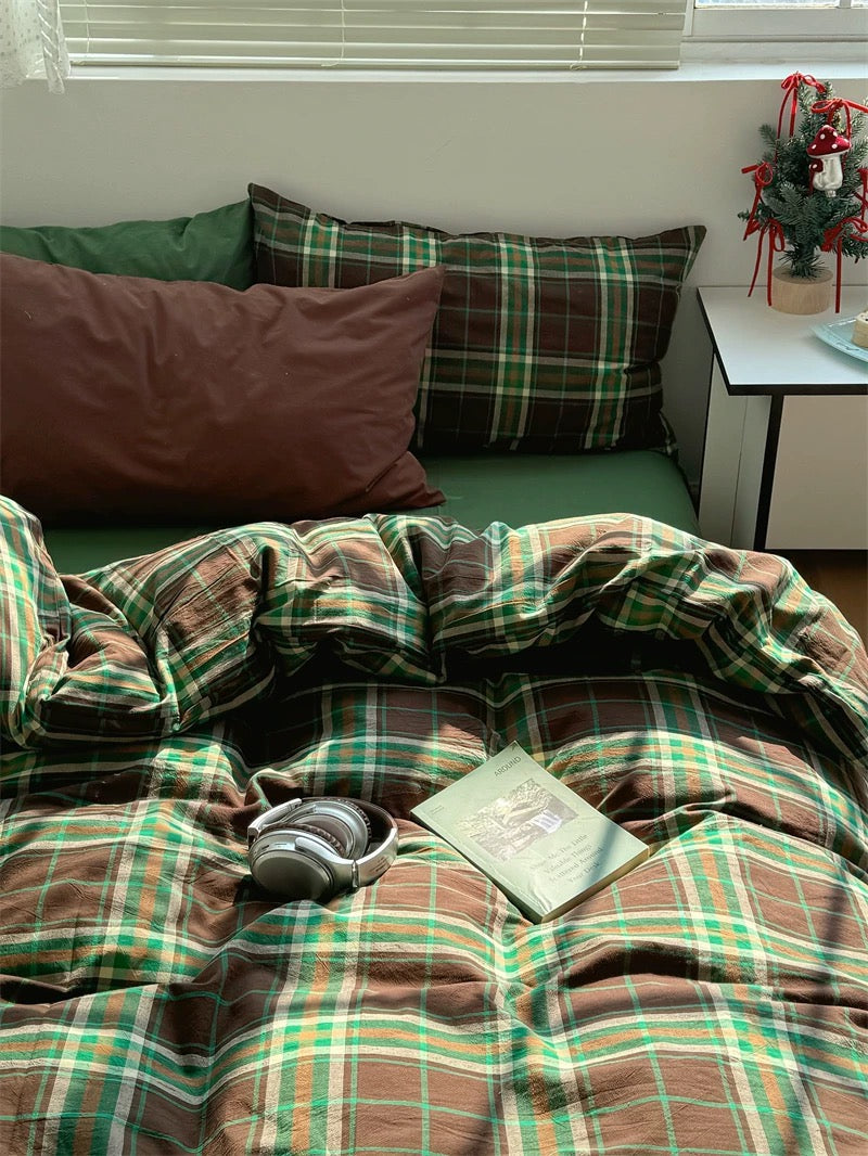 Cottagecore Aesthetic Brown Plaid Bedding Set Plaid + Brown