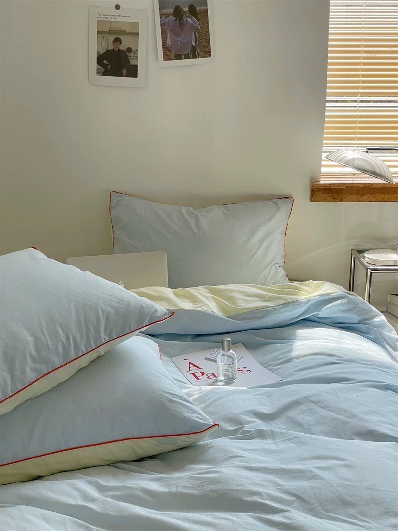 Blue & Cream Color Block Bedding Set