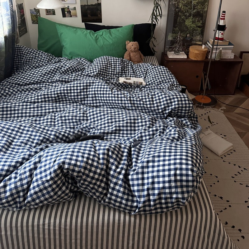 Navy Gingham Duvet Cover Set