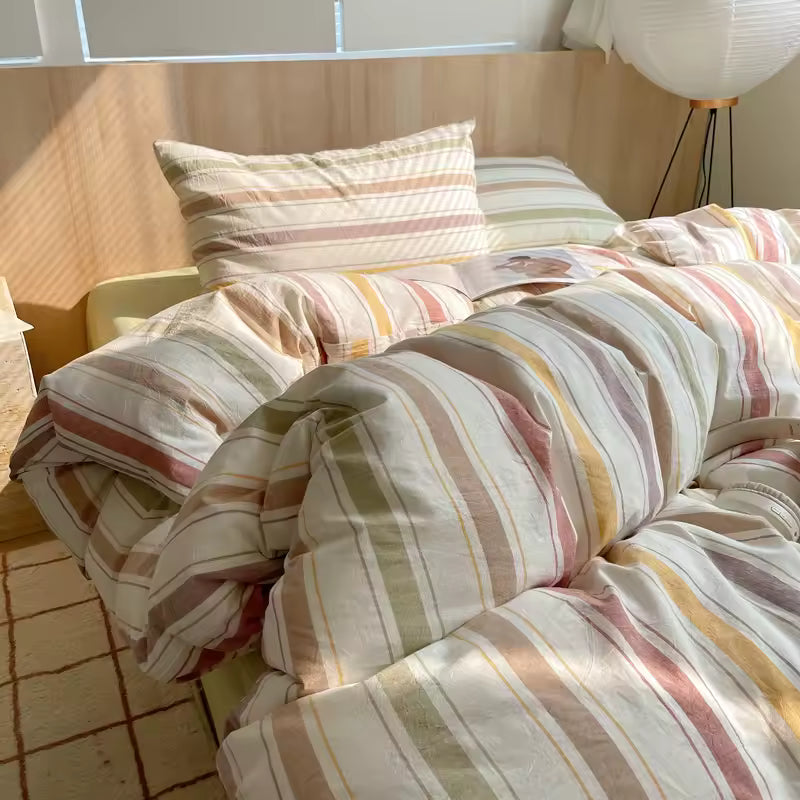 Pastel Retro Striped Duvet Cover Set